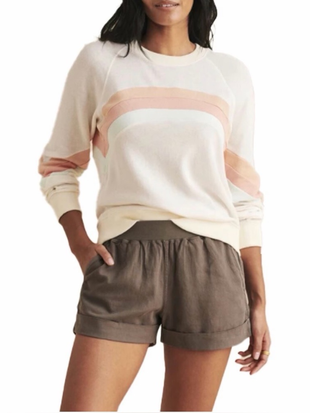 Faherty Ladies Molli Crewneck Sweatshirt Ivory Rainbow Size Small